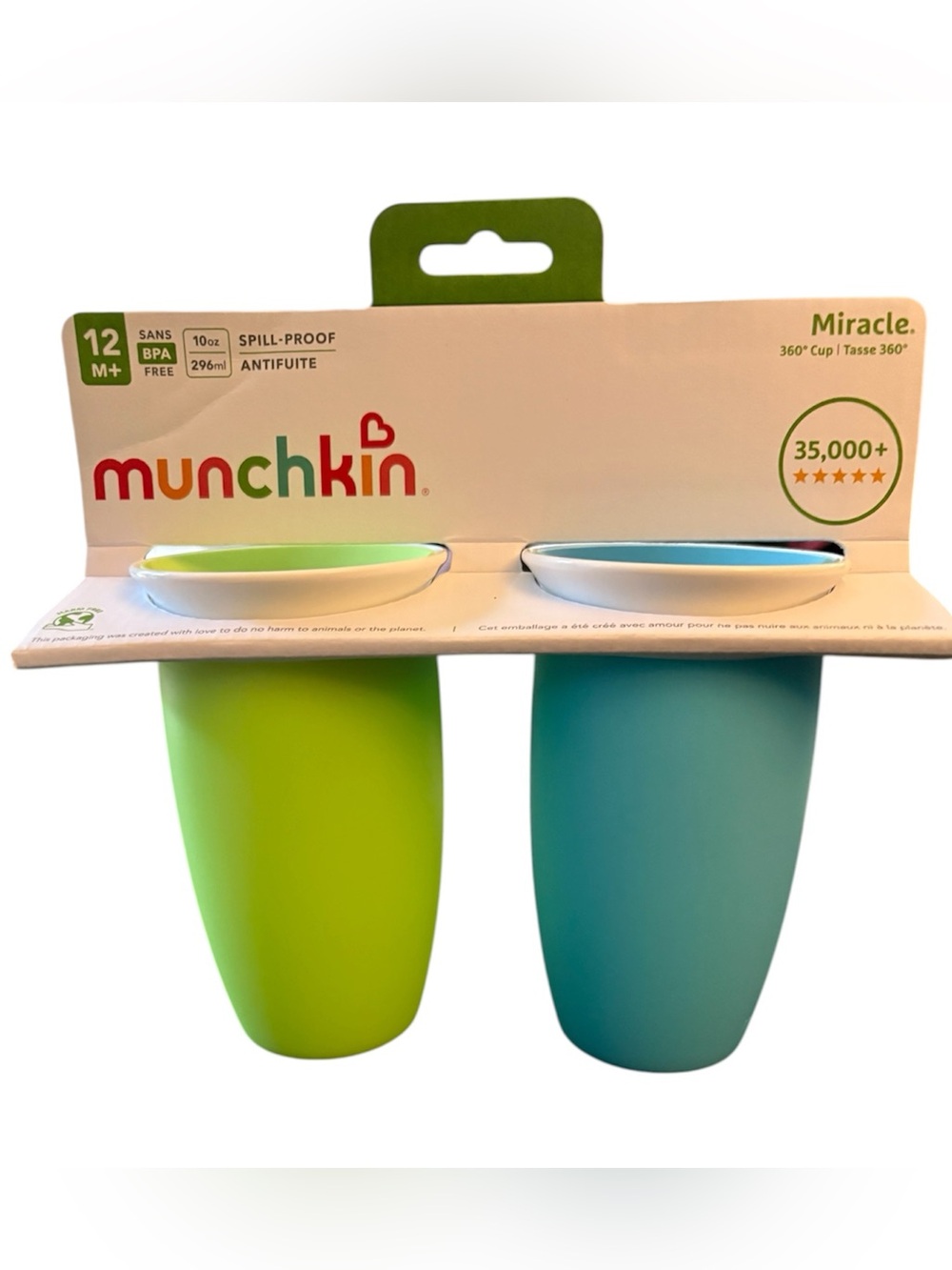 Munchkin® Miracle® 360° Toddler Sippy Cup, 10 oz, Blue/Green, Unisex, 2 Pack